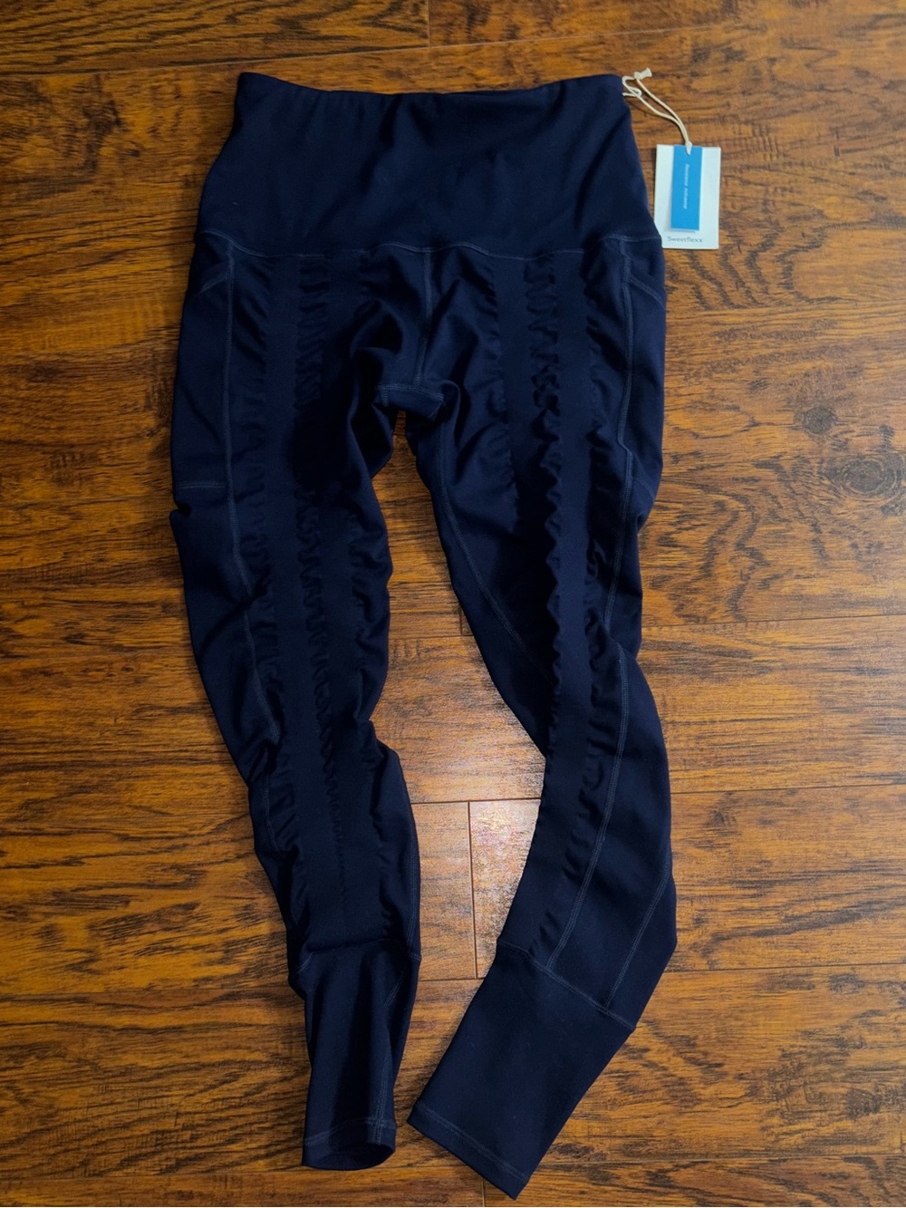 Sweetflexx NWT Ruched Resistance Leggings Navy Blue Active Compression Yoga Pant